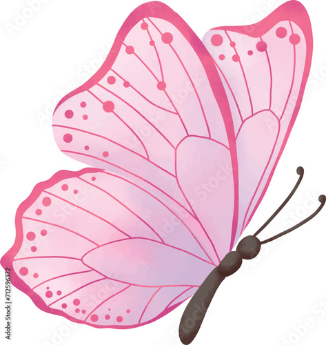 Canvas Print Pink Pastel Butterfly Side View Illustration