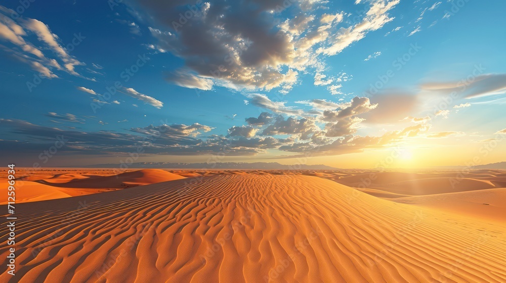 The background shows a wide expanse of desert during the day - obrazy, fototapety, plakaty 