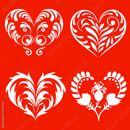 Heart design elements for Valentines day concept. Decorative hearts shapes for gift cards, engraving and cutting ornaments. Romantic bundle icons