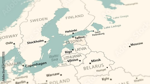 Estonia on the world map. Smooth map rotation. 4K animation. photo