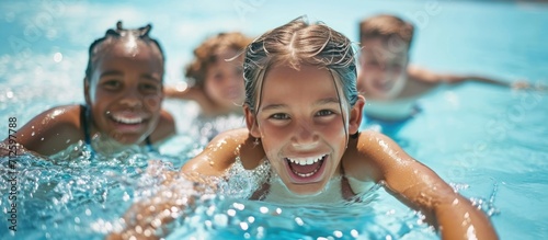 Happy and joyful children at the pool.