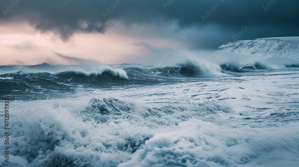 Obraz premium icy Arctic storm, frosty winds and frozen landscapes , nature's raw power and chilling beauty
