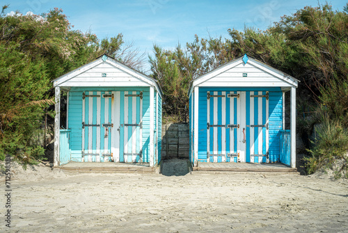Two beach houses on a sandy beach in England © Jiri Dolezal