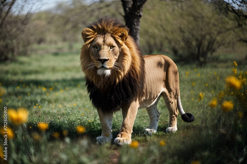 lion in the spring
Embark on a visual safari with our ‘Lion in the Spring’ image from Adobe Stock. This striking, high-definition photograph features the majestic presence of a lion set against 
 - obrazy, fototapety, plakaty 