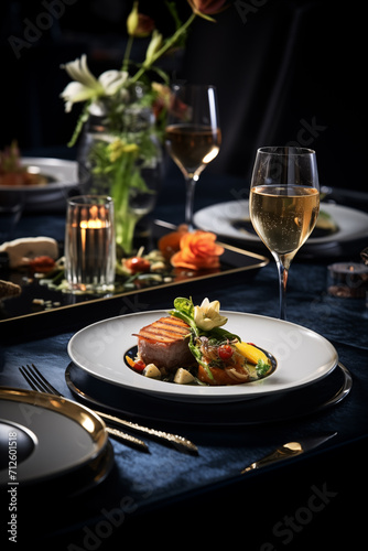 Artistic Table Setting with Elegant Three-Course Meal - Fine Dining Experience - 2:3 Aspect Ratio