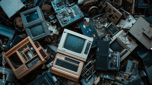 Old electronics, Upgrading gadgets, mean harming the planet. Eco-friendly electronic disposal. Outdated devices end up in a landfill