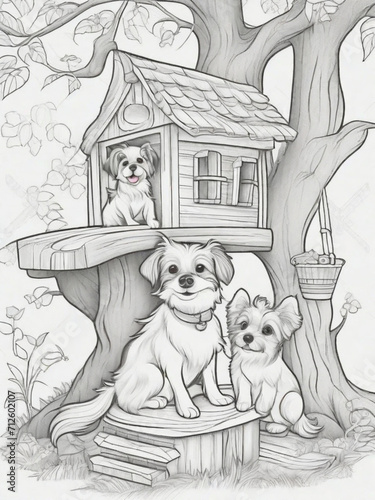 Coloring illustration of three cute puppies