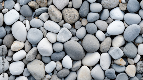 Gravel texture. Pebble stone background. Light grey closeup small rocks. Top view of ground gravel  road   Generate AI