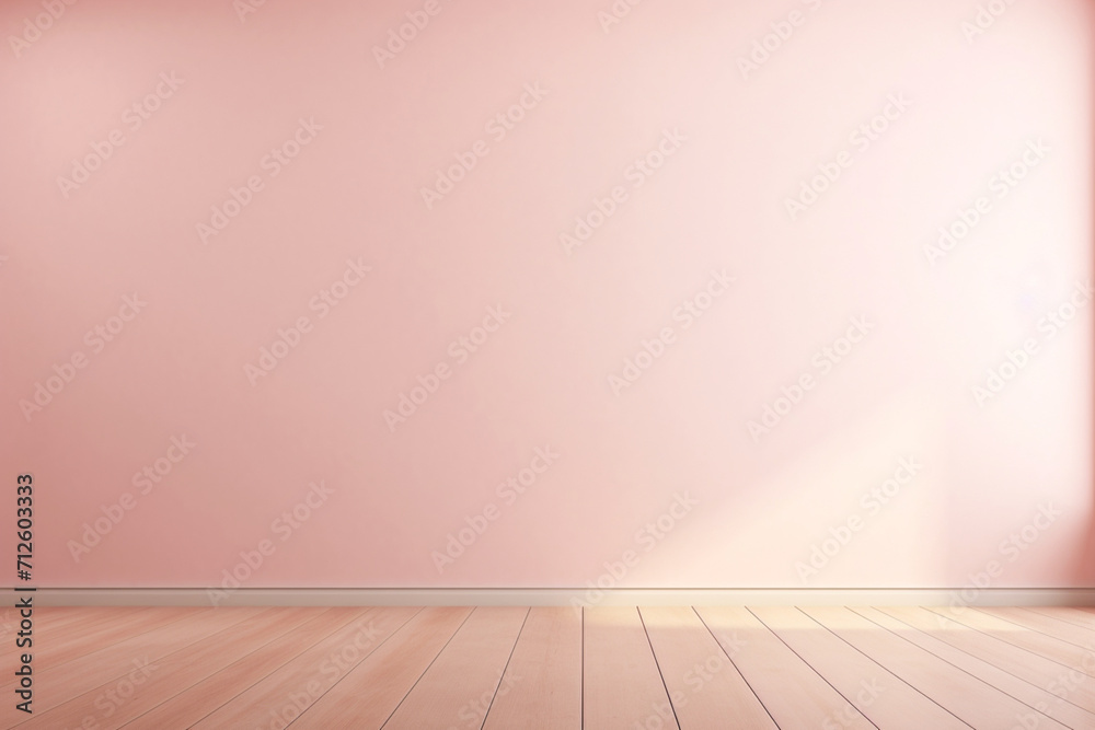 Minimalistic abstract simple pink background,,plastered wall and wooden floor,product presentation design concept
