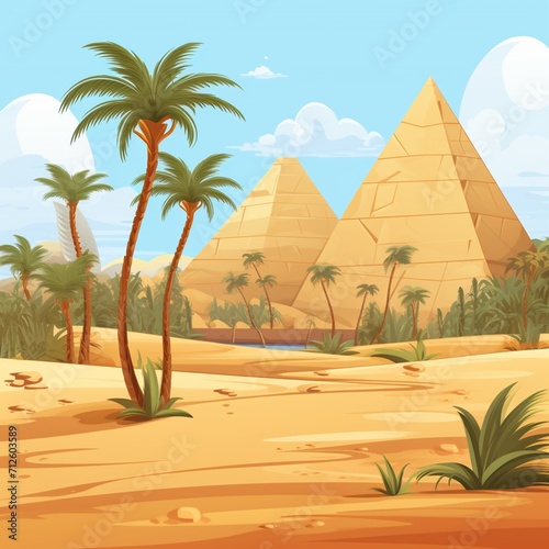 Oasis desert with palm trees and pyramids beautiful image Ai generated art