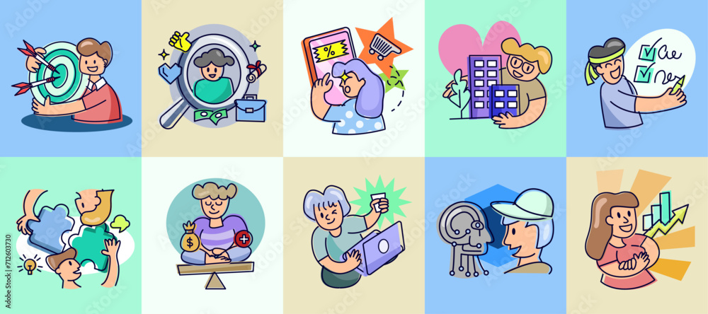 Fototapeta premium A set of productive business people icon