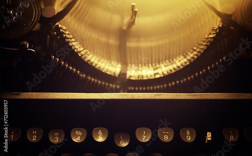 Letters on the keys of an old typewriter. Antique Typewriter. Vintage Typewriter Machine © alexkich