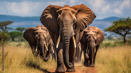 Group of African elephants in the wild stock photo African Elephants , Generate AI photo
