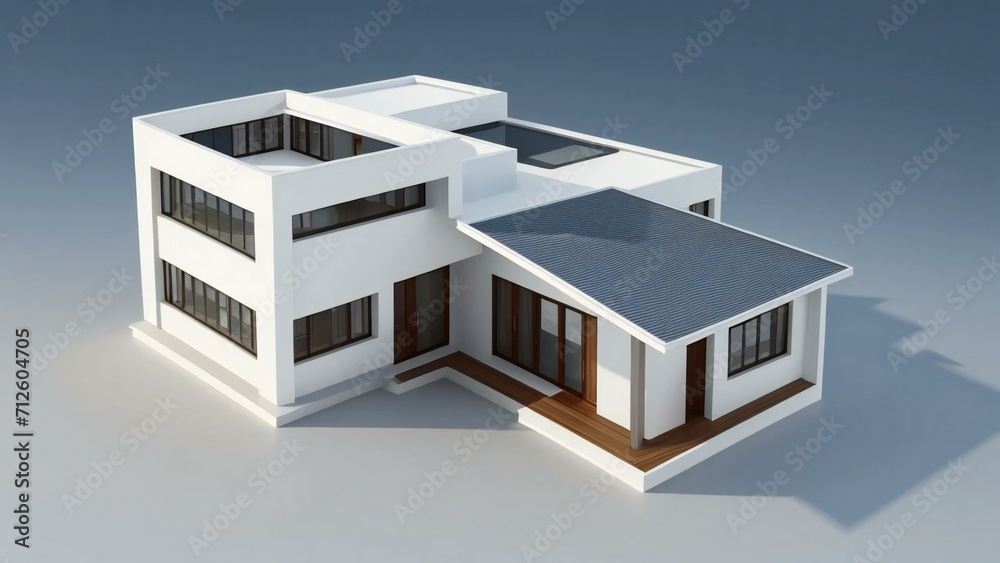 3d house model rendering on white background, 3D illustration modern cozy house