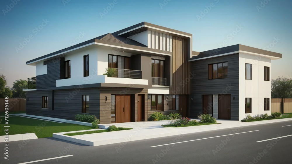3d house model rendering on white background, 3D illustration modern cozy house 3d house model rendering on white background, 3D illustration modern cozy house