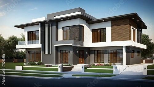 3d house model rendering on white background, 3D illustration modern cozy house © home 3d