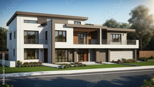 3d house model rendering on white background, 3D illustration modern cozy house © samsul