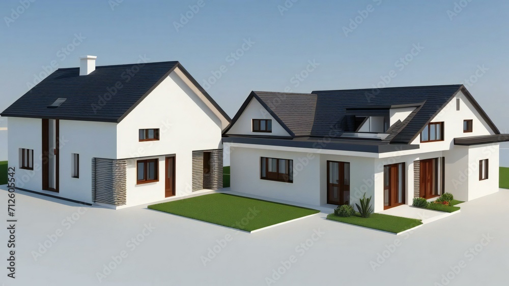 3d house model rendering on white background, 3D illustration modern cozy house