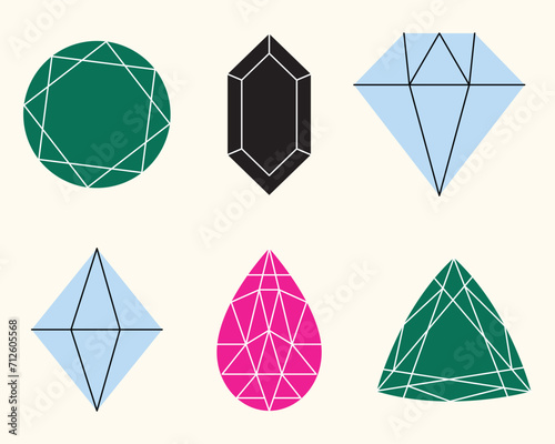 Precious stones and gems, jewelry. Vector rhinestone and brilliant, sapphire and amethyst, aquamarine and tourmaline, diamond and emerald, quartz and ruby jewels, agate. Vector illustration isolated