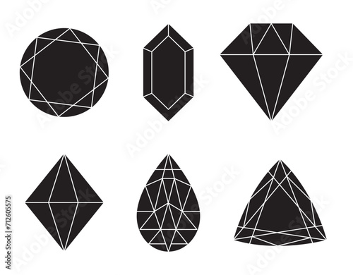 Precious stones silhouette, jewelry. Vector rhinestone and brilliant, sapphire and amethyst, aquamarine and tourmaline, diamond and emerald, quartz and ruby jewels,. Vector illustration isolated