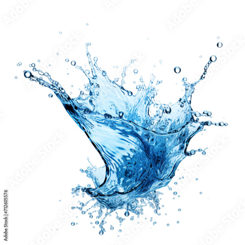 water splash isolated on a white or transparent background, PNG, water droplets, falling water splash, blue liquid splash photo