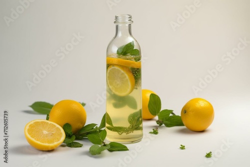 Refreshing liquid with citrus and herbal accents. Generative AI