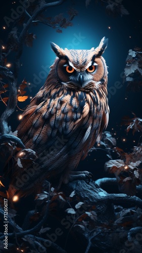 Owl surrounded branches nighttime AI Generated pictures
