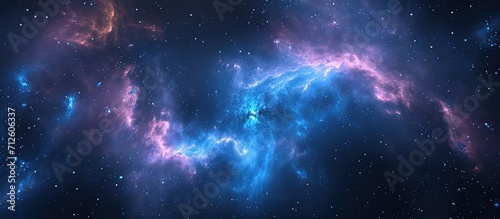 Generated abstract rendering of blue spiral nebula in space.