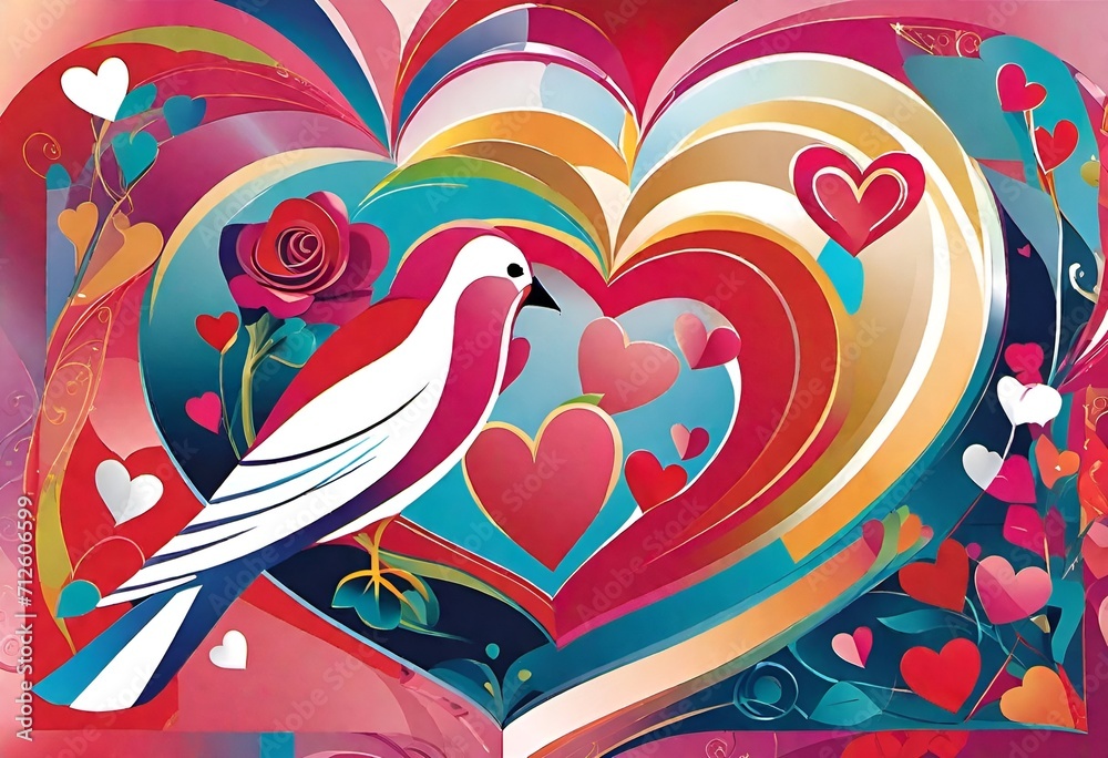 Fototapeta premium Enchanted Roses and Hearts: A Tapestry of Valentine's Romance