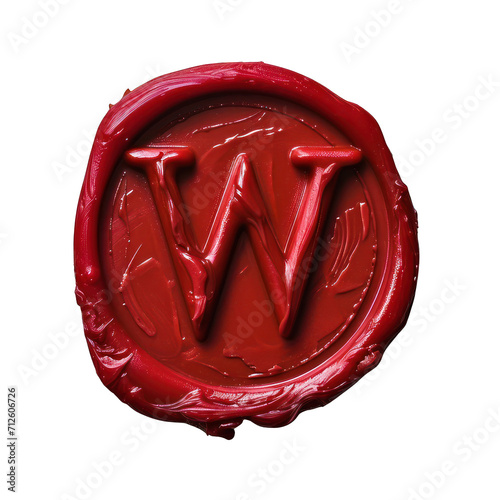 Red wax seal of alphabet W isolated on transparent background.