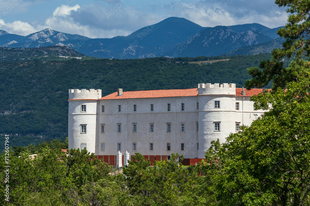 Beautiful Frankopan castle under Velebit mountains in Kraljevica, Croatia