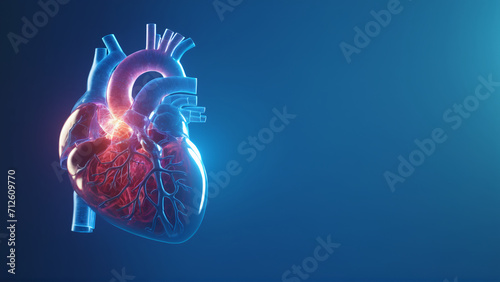 Abstract red and blue human heart. Heart anatomy. Healthcare medical concept. AI generated. photo