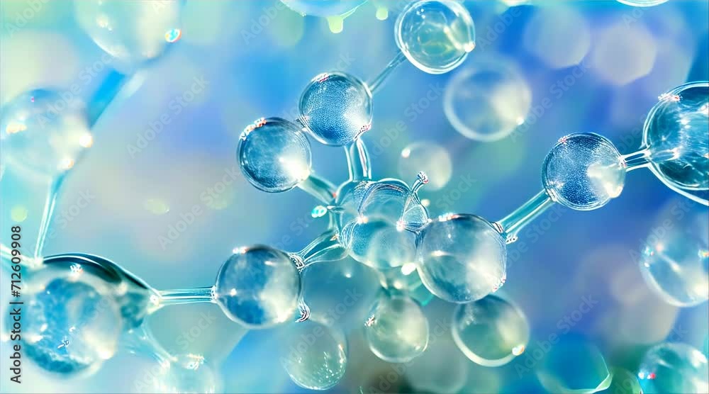 face serum molecules in blue color, cosmetics ad face serum molecules in blue color, cosmetics ad