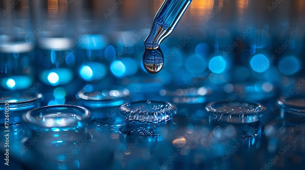 Close-up of a pipette drop of liquid atop a test tube made of glass, space, Generative AI. - obrazy, fototapety, plakaty 