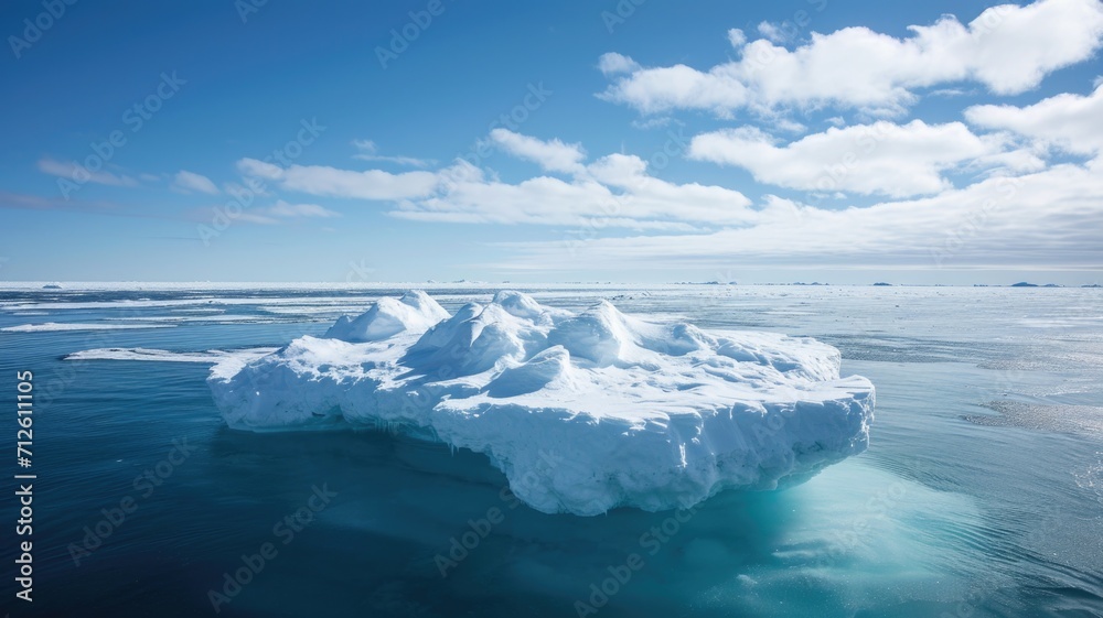 harshness of the Arctic landscape in the reflections in the clear water of massive glaciers and clouds in the blue sky. Global warming problem, harshness of the Arctic landscape in the reflections in the clear water of massive glaciers and clouds in the blue sky. Global warming problem,