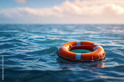 Life Preserver Floating in the Middle of the Ocean photo