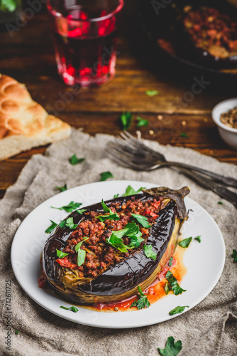 Eggplant stuffed with ground beef and tomatoes