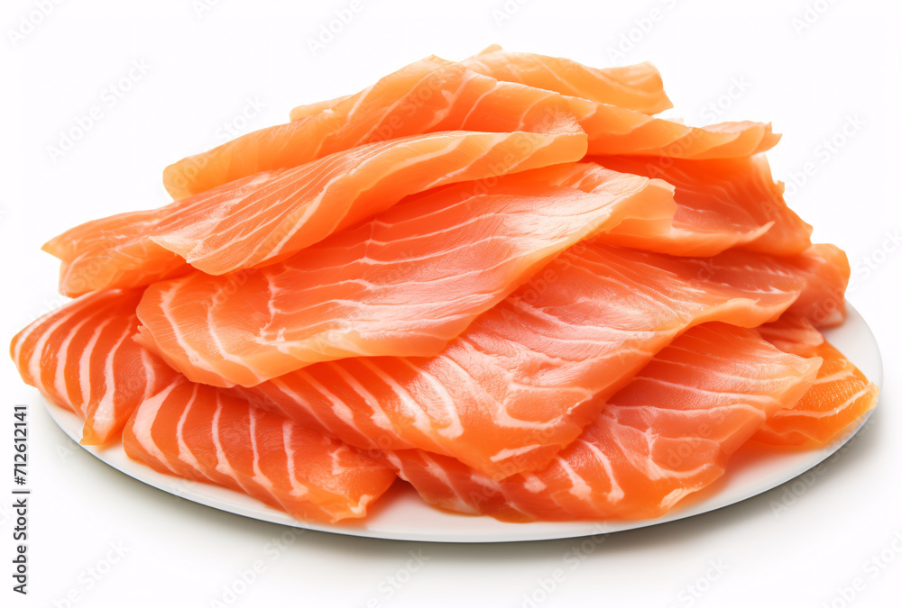 salmon slices on a white background