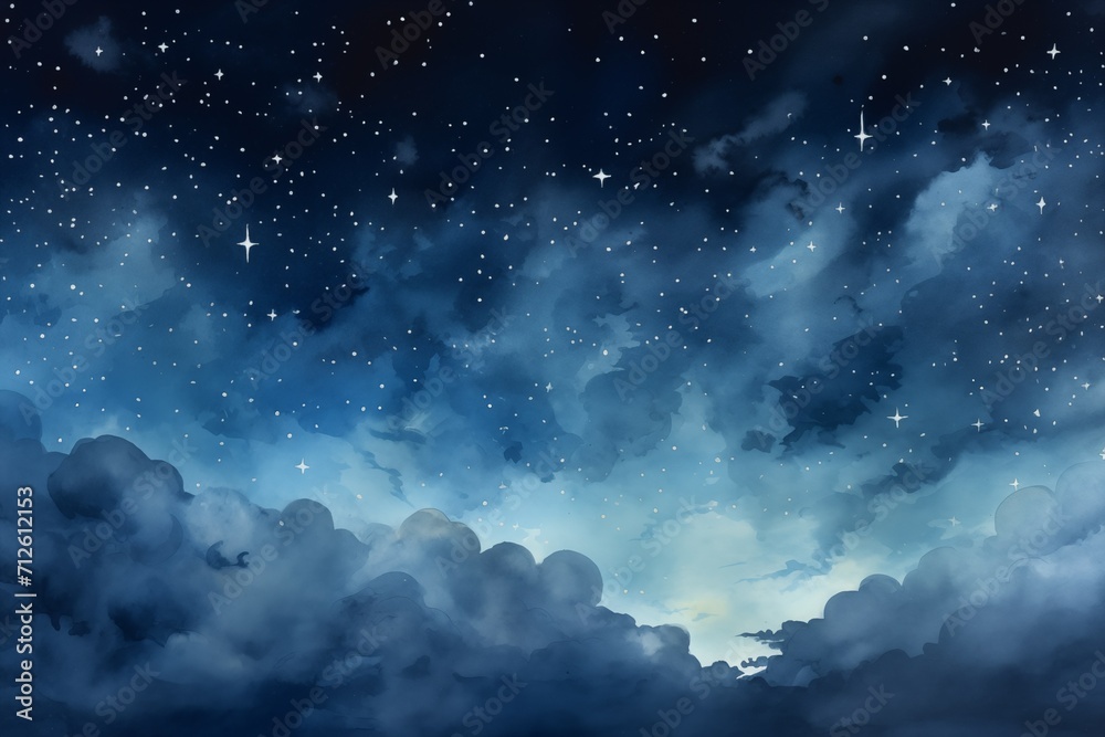 Night sky with Clouds and Sparkling Stars 