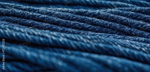  a close up of a blue rope that looks like it has been braided together with a piece of cloth to make it look like a snake's head.