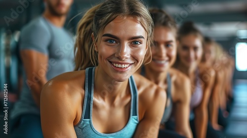 Happy gym young woman with sweating face with a big copy space inspiring, Generative AI.