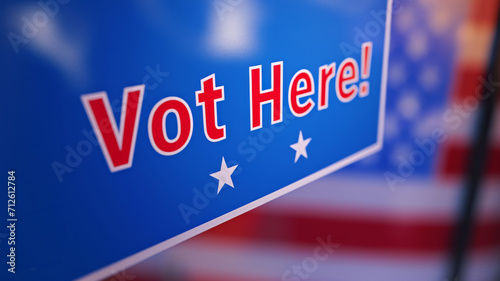 Vote Here, Prominent Signage Directing Voters at an American Polling Place"