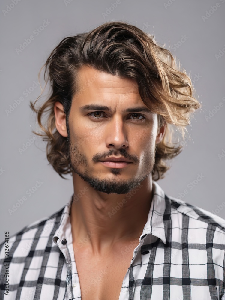 Portrait of handsome men, tshirt model posing in white background