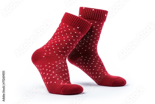 Red cotton socks isolated on white background