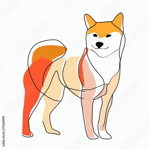 Shiba inu dog on a white background. One line drawing.
