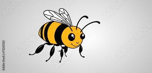  a drawing of a bee with a smiley face on it's back legs and a black and yellow stripe on the front of its back end of its body. © Jevjenijs