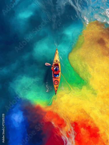 Kayak in the sea. Colorful waters
