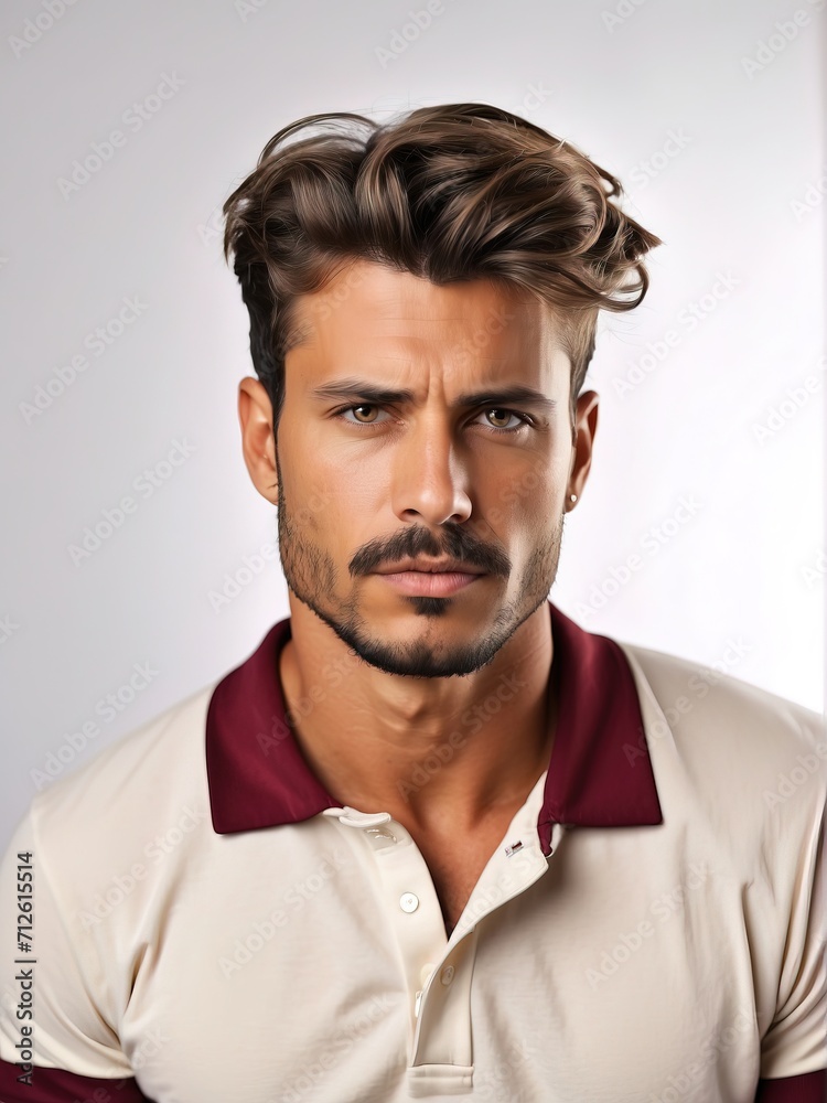 Obraz premium Portrait of handsome men, tshirt model posing in white background
