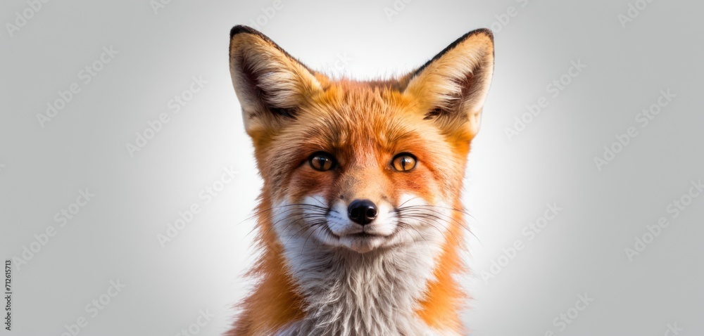 a close - up of a red fox's face with a white background in the foreground and a gray background in the background, with a soft focus on the foreground. a close - up of a red fox's face with a white background in the foreground and a gray background in the background, with a soft focus on the foreground.
