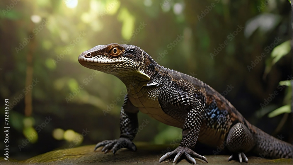 Fototapeta premium Portrait of AI real Iguana in jangle